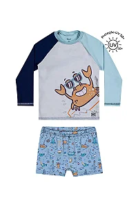 Conjunto Infantil para Meninos com Camiseta e Bermuda Azul com Proteção UV Elian