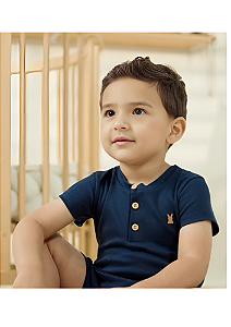 Body Manga Curta Azul Marinho com Botões Kiko Baby