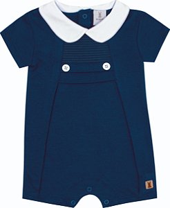 Macaquinho para Bebê Menino Clássico Vintage Azul Marinho com Gola Peter Pan Kiko Baby