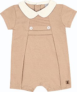 Macaquinho para Bebê Menino Clássico Vintage Bege com Gola Peter Pan Kiko Baby