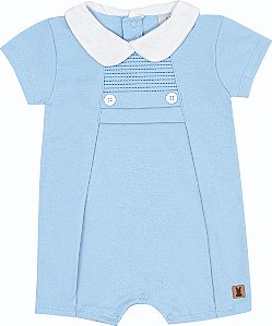 Macaquinho para Bebê Menino Clássico Vintage Azul Claro com Gola Peter Pan Kiko Baby