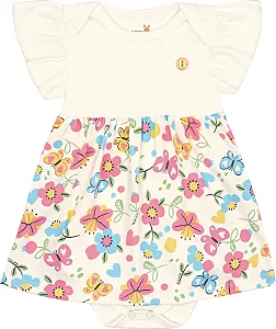 Body Vestido para Bebê Feminino Branco Estampado com Flores Kiko Baby