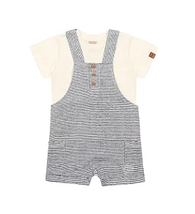 Conjunto para Bebê Masculino Manga Curta Branca com Jardineira Listrada Kiko e Kika