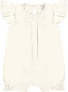 Macacão Curto para Bebê Menina Marfim Liso com Detalhes nas Mangas Kiko Baby