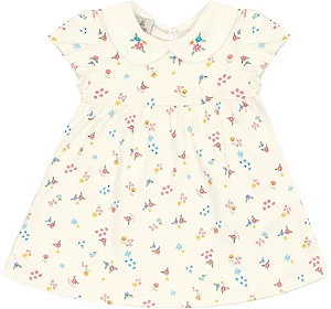 Conjunto para Bebê Menina com Vestido e Cobre Fralda Branco Estampa florido Kiko Baby