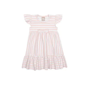 Vestido para Bebê Menina Listrado Rosa e Branco Kiko e Kika