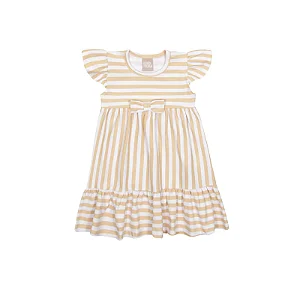 Vestido para Bebê Menina Listrado Marrom e Branco Kiko e Kika