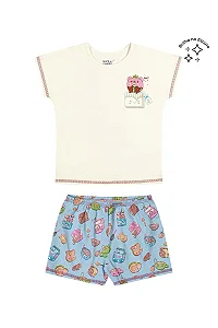 Conjunto Pijama Infantil Manga Curta e Short Feminino Estampa Café da Manhã Elian