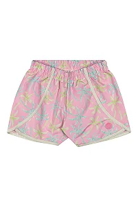 Short Infantil Feminino em Tactel Rosa Estampa Coqueiros Elian