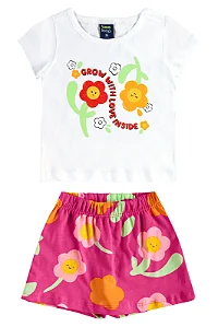 Conjunto Infantil Feminino com Camiseta Branca e Short Saia Floral Pink Bee Loop