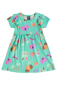 Vestido Infantil Manga Curta Verde com Estampa de Bichinhos Bee Loop