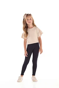 Blusa Infantil Feminina Manga Curta Bege Cropped Oversized Quimby
