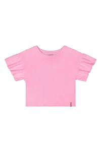 Blusa Infantil Feminina Manga Curta Rosa Cropped Oversized Quimby