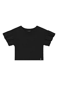 Blusa Infantil Feminina Manga Curta Preta Cropped Oversized Quimby