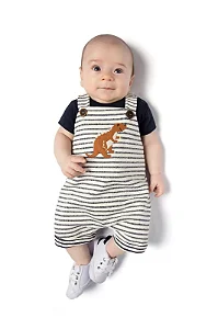 Conjunto para Bebê Menino com Jardineira Listada e Body Azul Marinho TMX