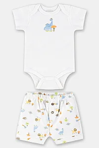 Conjunto para Bebê Menino com Body Branco e Short Estampado Up Baby