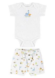 Conjunto para Bebê Menino com Body Branco e Short Estampado Up Baby
