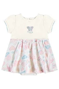Body Vestido Manga Curta para Bebê Menina com Estampa Borboleta Rosa e Azul Up Baby