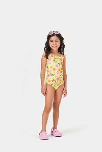 Maiô Infantil Feminino Estampado Verde Neon Kiko e Kika
