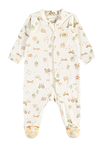Macacão Manga Longa com Zíper para Bebê em Suedine Offwhite com Estampa Cavalinhos Up Baby