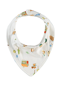 Babador Bandana em Suedine Branca Estampada com Bichinhos e Floresta Up Baby