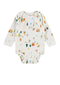 Body Manga Longa em Suedine Estampa Bichinhos na Floresta Up Baby