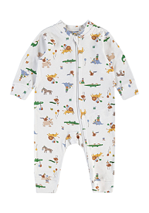 Macacão Manga Longa com Zíper para Bebê em Suedine Offwhite Estampa Bichinhos do Circo Up Baby