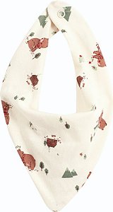 Babador Bandana em Suedine Estampada com Ursinhos Offwhite Kiko Baby