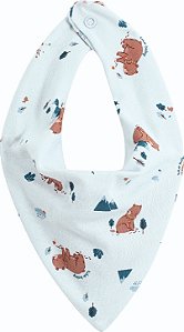 Babador Bandana em Suedine Estampada com Ursinhos Azul Kiko Baby