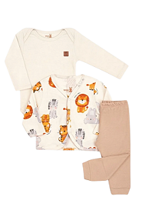 Conjunto para Bebê com Casaquinho Body e Calça Estampa Safari Kiko Baby
