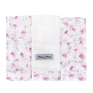 Kit Babete ou Pano de Boca Floral Rosa Muito Mimo Minasrey