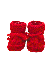 Sapatinho de Tricô para Bebê Vermelho