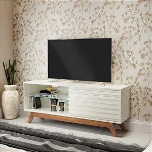 Rack para TV Até 55 Polegadas 1 Porta Retrô Off White/Nobre