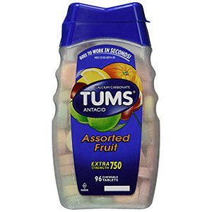 PASTILHAS MASTIGÁVEIS ANTI-ACIDO (96 PASTILHAS) EXTRA FORTE - FRUTAS SORTIDAS - TUMS