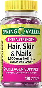 Suplemento Hair Skin & Nails extra forte 120 Cápsulas com 5000 mcg de Biotina - Spring Valley
