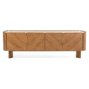 Balcão / Buffet Malta 4 Portas 2,00m – Design Curvo e Tampo em Mármore para Ambientes Sofisticados | Super Lançamento Lakhazza Móveis