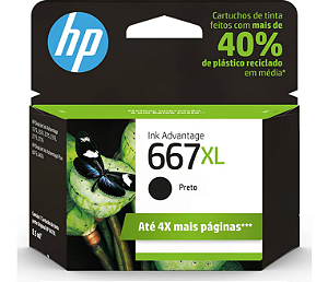 Cartucho de Tinta HP 667XL Preto Original (3YM81AB) Para HP Deskjet 2376, 2774, 2776, 6476, 2874, HP - CX 1 UN