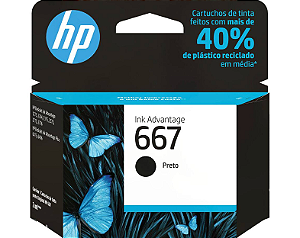 Cartucho de Tinta HP 667 Preto Original (3YM79AB) Para HP DeskJet Ink Advantage 2376, 2776, 6476, 2874, HP - CX 1 UN
