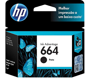 Cartucho de Tinta HP 664 Preto Original (F6V29AB) Para HP DeskJet Ink Advantage 4535, 4675, 3835, 1115, 2135, 3635, 2675, 3775, 3785, 3787, 3789, HP - CX 1 UN
