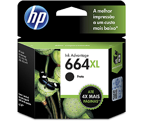 Cartucho de Tinta HP 664XL Preto Original (F6V31AB) Para HP DeskJet Ink Advantage 4535, 4675, 3835, 1115, 2135, 3635, 2675, 3775, 3785, 3787, 3789, HP - CX 1 UN