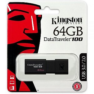 PEN DRIVE 64GB KINGSTON DT100G3 USB 3.0 PRETO