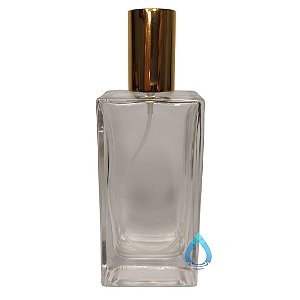 Frasco Perfume Quadrado 65Ml com Spray Dourado