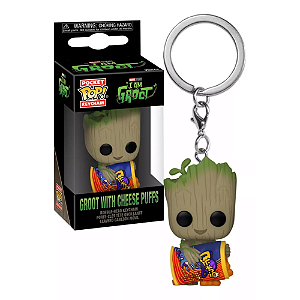 Chaveiro Funko Pocket Marvel Groot W/Cheese Puffs