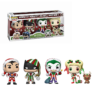 Funko Pop DC Holiday Superman Batman Joker Harley 4Pack
