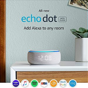 Echo Dot (3rd Gen) Smart Speaker Clock Relógio C/ Alexa