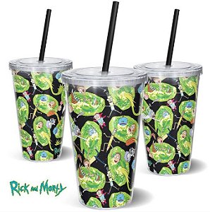 Copo Canudo 600ml Portais Rick and Morty