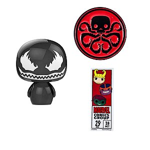 Funko Marvel Pin Hydra + Adesivo 80th + Pint Size Venom