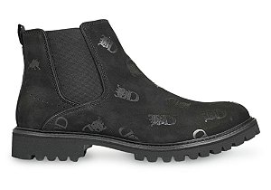 Bota Chelsea Masculina Cano Médio Couro Nobuck Preto com Estampa BD Barcelona Design