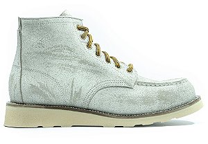 Bota Masculina Moc Toe Cano Médio Couro Branco Craquele Barcelona Design | American Bull