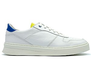 Tênis Masculino Couro Branco/Azul/Verde Barcelona Design | Freedom Bull